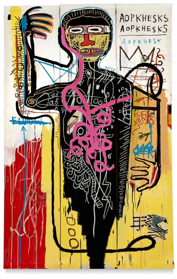 Reproducción fotográfica divulgada por la casa de subastas Sotheby's donde se muestra la obra "Versus Medici" del pintor estadounidenses de origen haitiano Jean-Michel Basquiat,