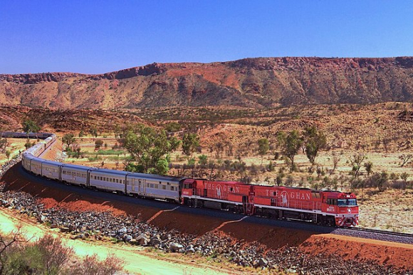The Ghan train in Central Australia