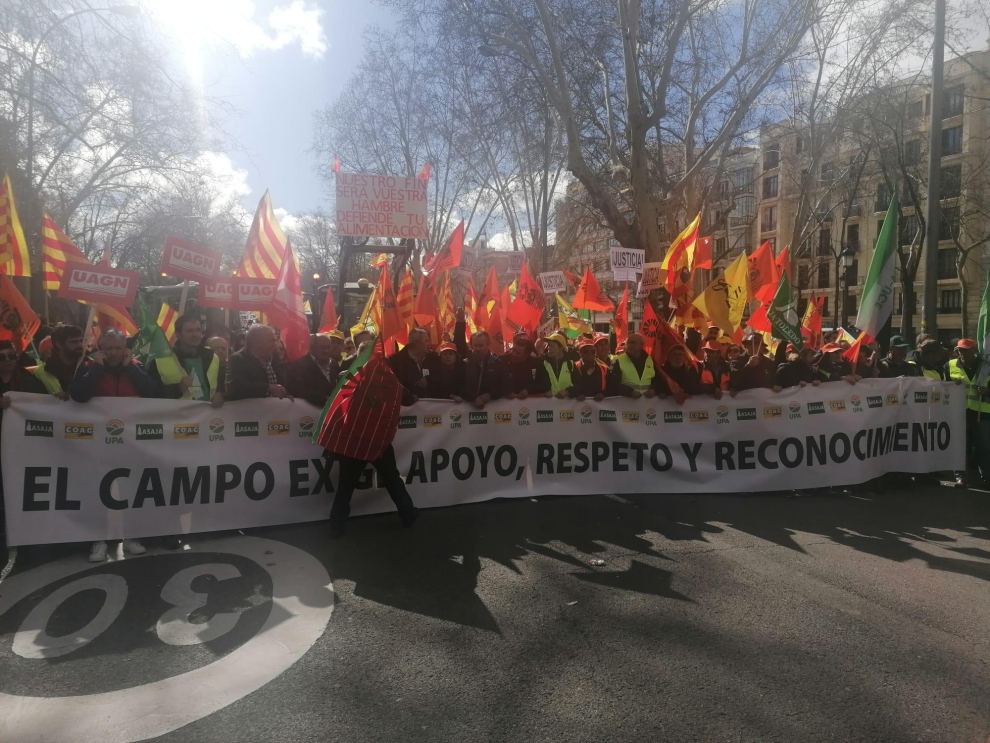 Cabeza de la manifestación de los tractores en Madrid
