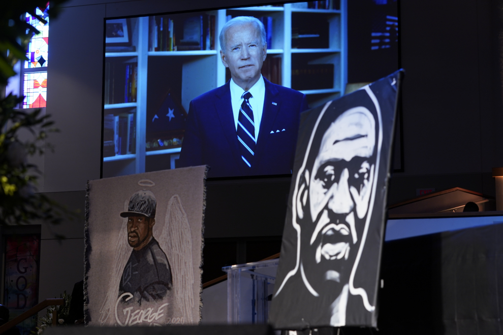 9 de junio de 2020. Biden durante un mensaje grabado en video en el funeral del ciudadano afroamericano George Floyd, quien fue asesinado el 25 de mayo de 2020 por un policía blanco en la ciudad estadounidense de Minneapolis.
