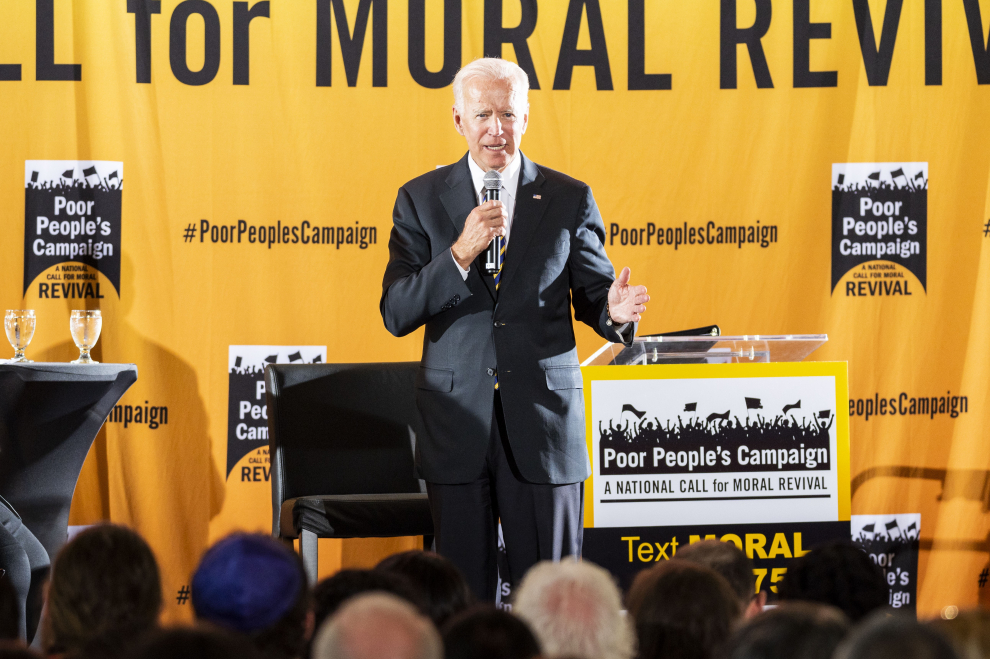 17 de junio de 2019. Joe Biden durante el Congreso de Acción Moral de los Pobres en la Universidad Trinity en Washington.