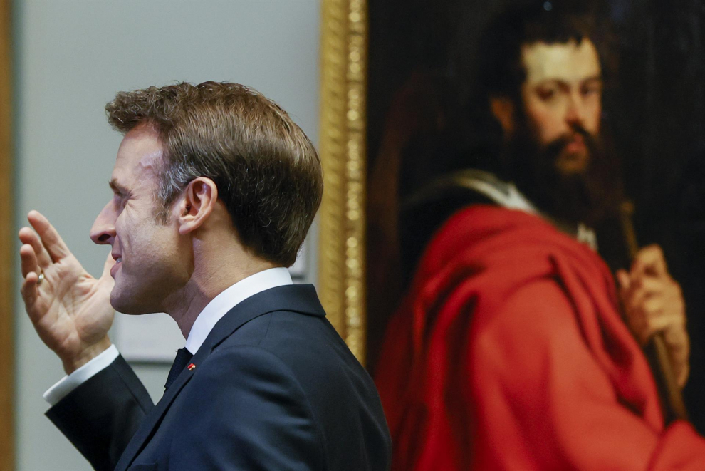 El presidente francés, Emmanuel Macron, a su llegada al Museo del Prado.