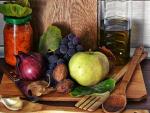 Frutas, verduras, aceite y otros alimentos de la dieta mediterránea