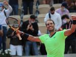 Rafa Nadal celebra su victoria contra Cameron Norrie en el Roland Garros.