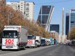 Decenas de camiones en las inmediaciones de Plaza de Castilla, durante una manifestación por las principales vías de Madrid