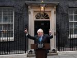 Outgoing British Prime Minister Boris Johnson makes a farewell speech at Downing Street in London, Britain