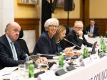 Lagarde y Guindos, durante el inicio del consejo de gobierno del BCE.