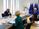 Charles Michel, presidente del Consejo Europeo, Christine Lagarde, presidenta del BCE y Ursula von der Leyen, presidenta de la Comisión Europea