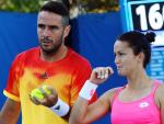 David Marrero y Lara Arruabarrena en su partido del dobles mixto