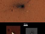 Trozos del módulo Schiaparelli en la foto a color del sitio de impacto