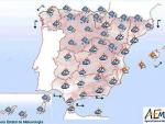 Probabilidad de lluvias localmente fuertes en Canarias y nieve en el centro