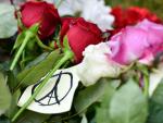 Flowers and a peace sign in the shape of the Paris