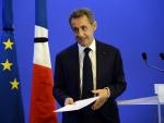 Former French President Nicolas Sarkozy deliver a