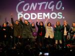 Pablo Iglesias y la cúpula de Podemos en el acto en el que han reivindicado su éxito en el 20D (Foto: José González)