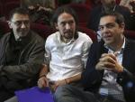 Tsipras, con Monedero e Iglesias, en la designación de éste como secretario general de Podemos