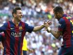 Messi y Neymar celebran un gol en el Camp Nou