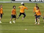 Los jugadores del Real Madrid durante un entrenamiento