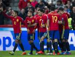 Los jugadores de España festejan el gol de Silva ante Israel.