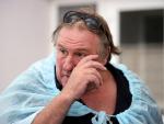 French actor Gerard Depardieu reacts as he visits