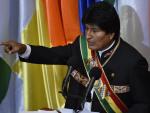 Bolivian President Evo Morales delivers his state