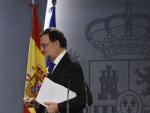 Rajoy en la rueda de prensa de este martes en Moncloa.