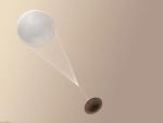 El pequeño Schiaparelli con el paracaídas desplegado en una recreación de su llegada a Marte