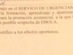 Escrito de los sanitarios del Ramón y Cajal en el que manifiestan su disconformidad a tratar un caso de ébola sin los medios adecuados