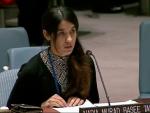 Nadia Murad durante su discurso ante la ONU en el mes de diciembre