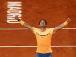 Rafa Nadal celebra el pase a semifinales en el Mutua Madrid Open de 2016.