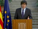 Imagen de television facilitada por la Generalitat de Cataluña del presidente cesado, Carles Puigdemont