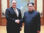 Mike Pompeo junto al líder de Corea del Norte, Kim Jong-un en abril de 2018