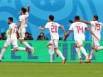Los jugadores de Irán celebran el tanto que les dio la victoria. / EFE