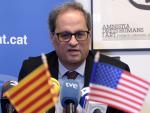 Quim Torra en una rueda de prensa con periodistas españoles en Washington