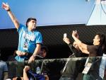 Fotografía de Maradona en su palco del Mundial de Rusia.