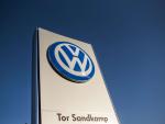 The logo of German car maker Volkswagen is seen at