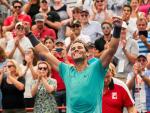 Rafael Nadal of Spain celebrates his victory over Daniil Medvedev of Russia during their finals match of the Rogers Cup tennis tournament in Montreal, Canada, 11 August 2019. (Tenis, Rusia, España) EFE/EPA/VALERIE BLUM