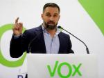 Santiago Abascal, en rueda de prensa en la sede de Vox