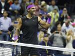 Rafael Nadal of Spain reacts after defeating Matteo Berrettini of Italy during their Semi-Finals round match on the twelfth day of the US Open Tennis Championships the USTA National Tennis Center in Flushing Meadows, New York, USA, 06 September 2019. The