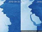 Fotografía del iceberg D28 que se separó en la Antártida.