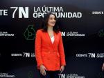 La candidata al Congreso por Barcelona, Inés Arrimadas, este jueves, a su llegada al debate a cinco,