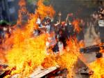 Incendio durante las protestas en Chile