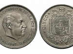 Fotografía de una moneda de 5 pesetas de 1949.
