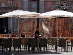 Una terraza vacía debido a la crisis del coronavirus en el centro de Valencia