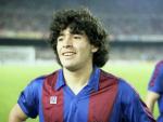 Fotografía de Diego Armando Maradon en el FC Barcelona. Maradona vivió en una mansión de Pedralbes durante su etapa en el Barça.