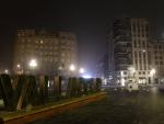 Aspecto de la plaza de Zorrilla, en Valladolid, a las 20 horas del sábado, por el toque de queda.