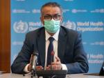 El director general de la Organización Mundial de la Salud (OMS), Tedros Adhanom Ghebreyesus, durante la reunión del Comité de Emergencias de la OMS. En Ginebra (Suiza), a 14 de enero de 2021.