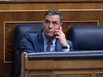 Pedro Sánchez hablando por teléfono en el Congreso de los Diputados