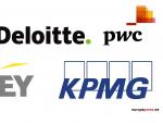 Logos de las 'big four' Deloitte, PwC, EY, KPMG.