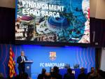 El presidente del FC Barcelona, Joan Laporta, durante la rueda de prensa de la Financiación del Espai Barça.