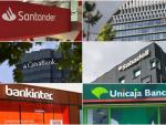 Logos de Banco Santander, BBVA, CaixaBank, Banco Sabadell, Bankinter y Unicaja Banco